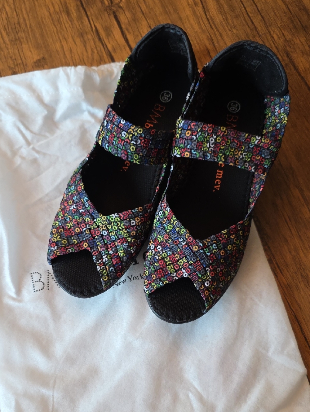 bernie mev. Dazzle Mary Jane Open Toe Wedge - Comfort Slip-On